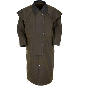 Outback Trading Stockman Oilskin Duster With Leather Collar - Bronze
