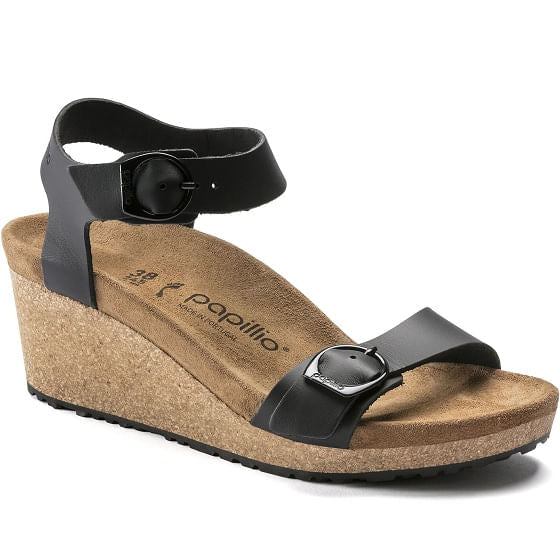 Papillio Birkenstock Soley Leather Ring Buckle Black (1018522)