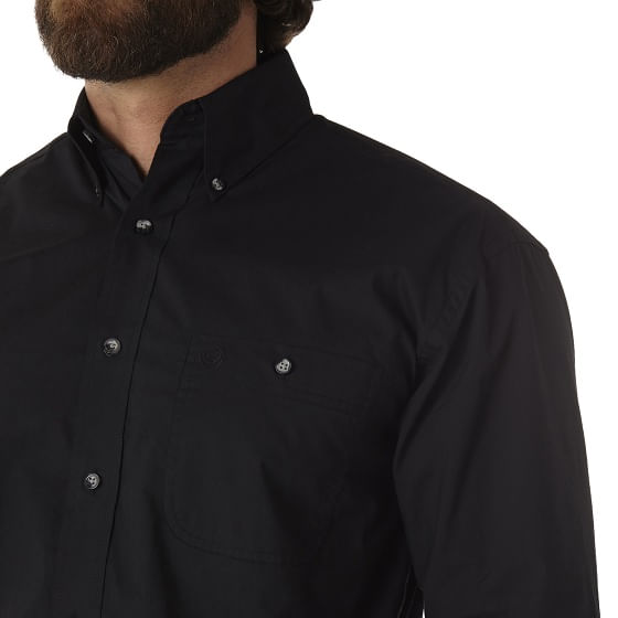 Wrangler Men's George Strait Long Sleeve Button Down Solid Shirt - Black