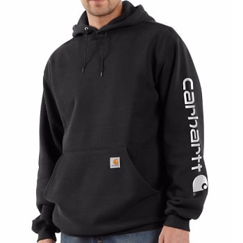  Carhartt Men’s Midweight Signature Sleeve Logo Hooded Sweatshirt - Black