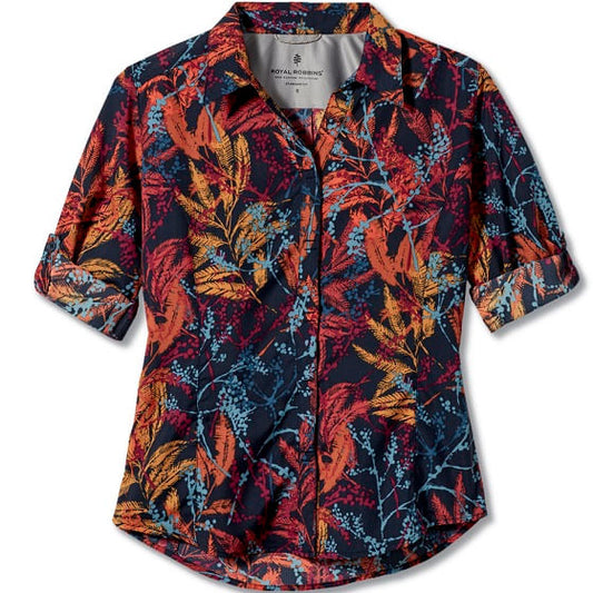  Royal Robbins Women's Expedition Print 3/4 Sleeve Navy