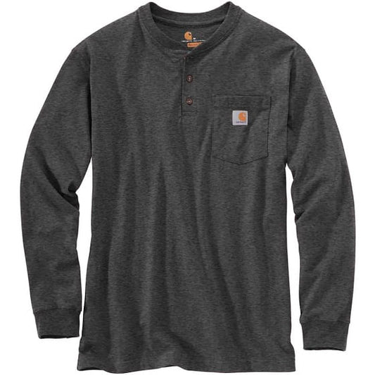  Carhartt Loose Fit Heavyweight Long Sleeve Pocket Henley T-shirt- Carbon Heather