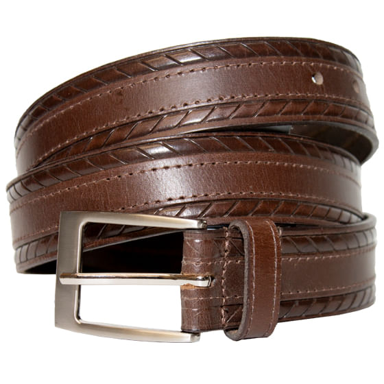  Keldon Embossed Edge Centre Stitch Leather Belt - Brown