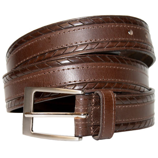  Keldon Embossed Edge Centre Stitch Leather Belt - Brown