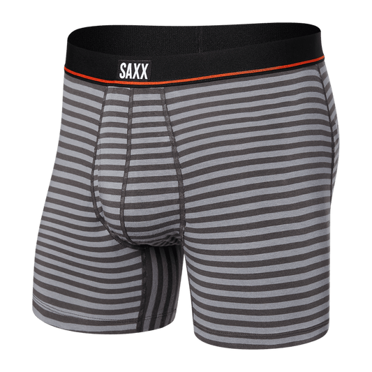  Saxx Men's Non-Stop Stretch Cotton Boxer Brief - Hiker Stripe Grey