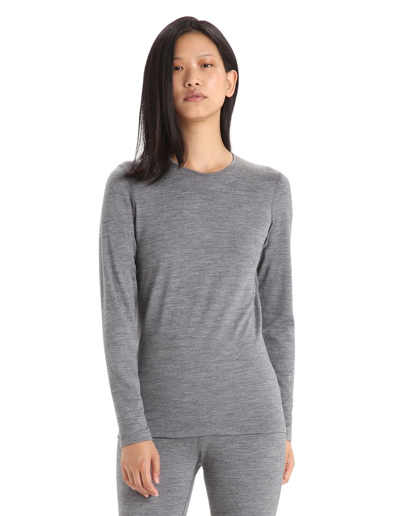  Icebreaker Women's Merino 200 Oasis Long Sleeve Crewe Thermal Top - Gritstone Heather