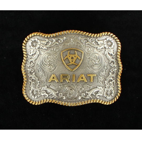  Ariat Men's Logo Scalloped Rope Edge Belt Buckle - Silver/Gold