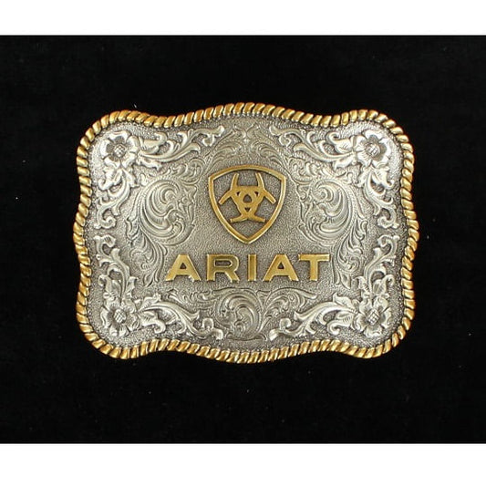 Ariat Men's Logo Scalloped Rope Edge Belt Buckle - Silver/Gold