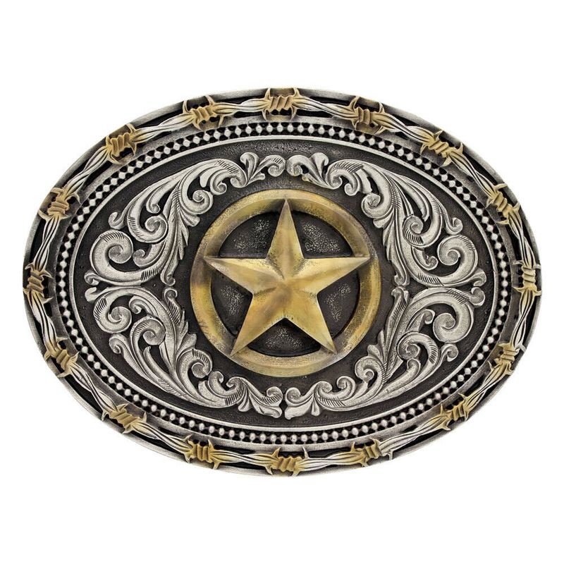  Montana Silversmiths Two Tone Rope & Barbed Wire Classic Impressions Lone Star Attitude Buckle (A530)