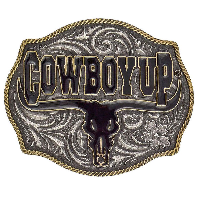  Montana Silversmiths Cowboy Up Says The Bull Two-Tone Attitude Buckle (A354)