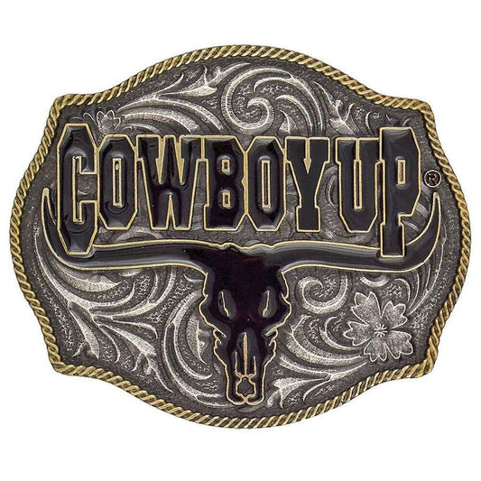  Montana Silversmiths Cowboy Up Says The Bull Two-Tone Attitude Buckle (A354)