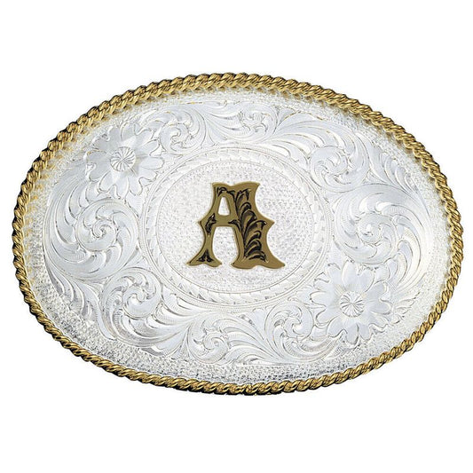  Montana Silversmiths Initial A Silver Engraved Gold Trim Western Belt Buckle (700A)