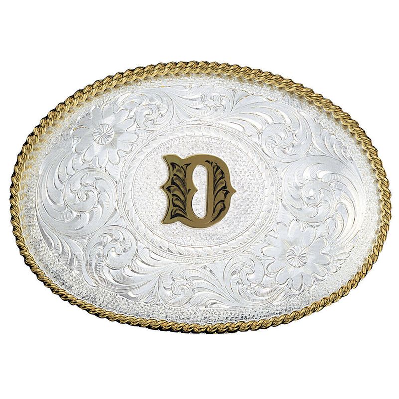  Montana Silversmiths Initial D Silver Engraved Gold Trim Western Belt Buckle (700D)