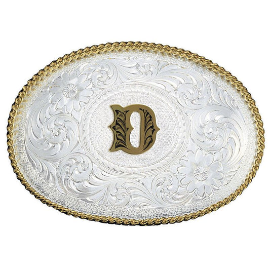  Montana Silversmiths Initial D Silver Engraved Gold Trim Western Belt Buckle (700D)