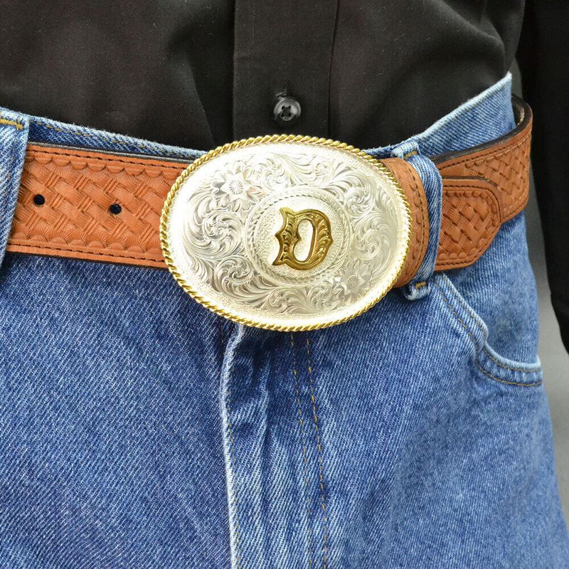  Montana Silversmiths Initial D Silver Engraved Gold Trim Western Belt Buckle (700D)