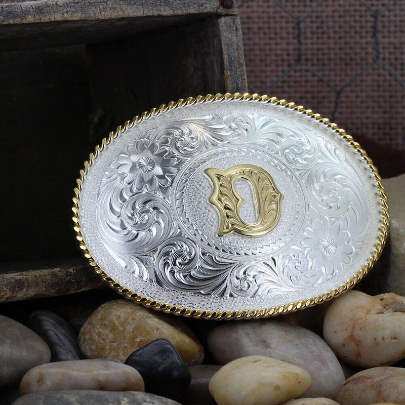  Montana Silversmiths Initial D Silver Engraved Gold Trim Western Belt Buckle (700D)