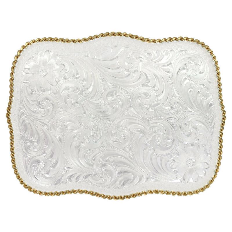  Montana Silversmiths Large Scalloped Silver Engraved Western Belt Buckle (860)