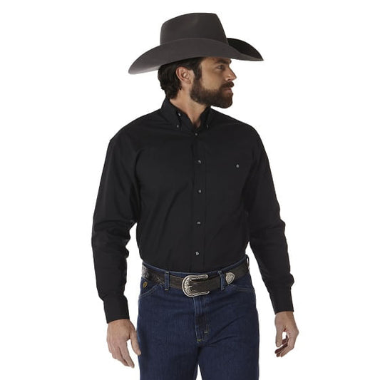  Wrangler Men's George Strait Long Sleeve Button Down Solid Shirt - Black