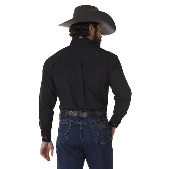  Wrangler Men's George Strait Long Sleeve Button Down Solid Shirt - Black
