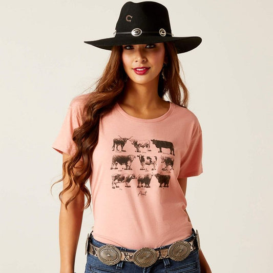  Ariat Women's Cow Chart T-Shirt - Sunset Heather