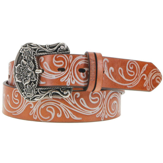  Hooey Unisex Paloma Floral Leather Belt - Tan