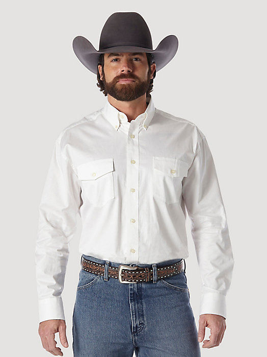  Wrangler Men's Painted Desert Long Sleeve Button Down Lightweight Sold Twill Shirt - White