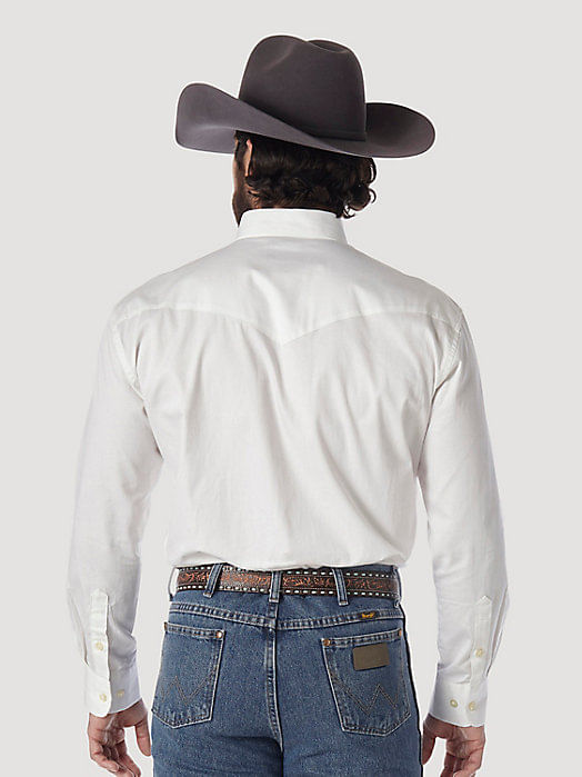  Wrangler Men's Painted Desert Long Sleeve Button Down Lightweight Sold Twill Shirt - White