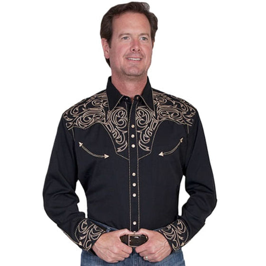  Scully Men's Long Sleeve Western Pickstitch Yokes Shirt (P-852) - Black/Gold
