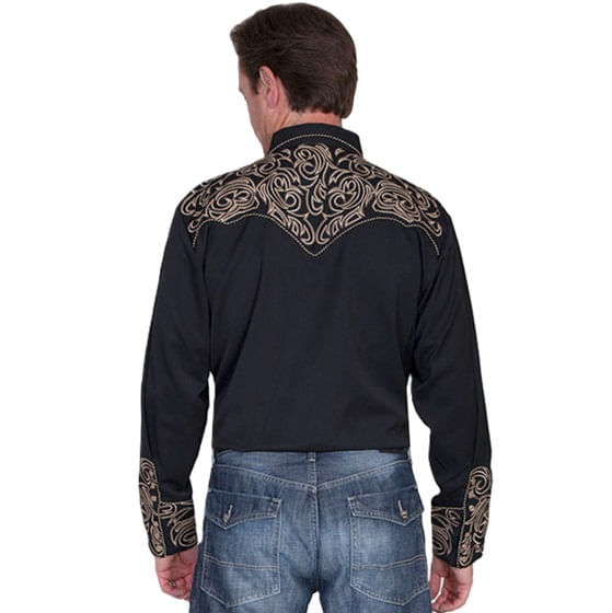  Scully Men's Long Sleeve Western Pickstitch Yokes Shirt (P-852) - Black/Gold